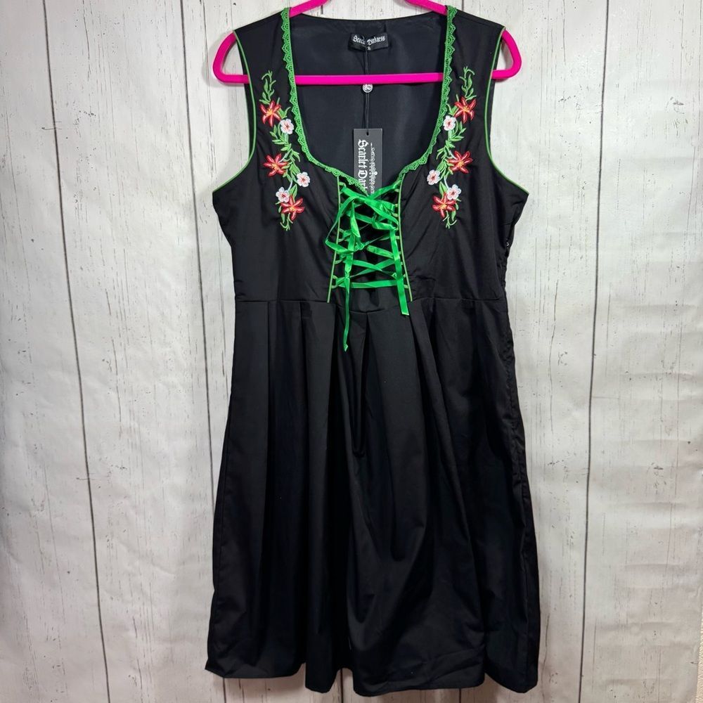 Scarlet Darkness Gothic Corset Lace-Up Embroidered Dress Black XL Whimsigoth
